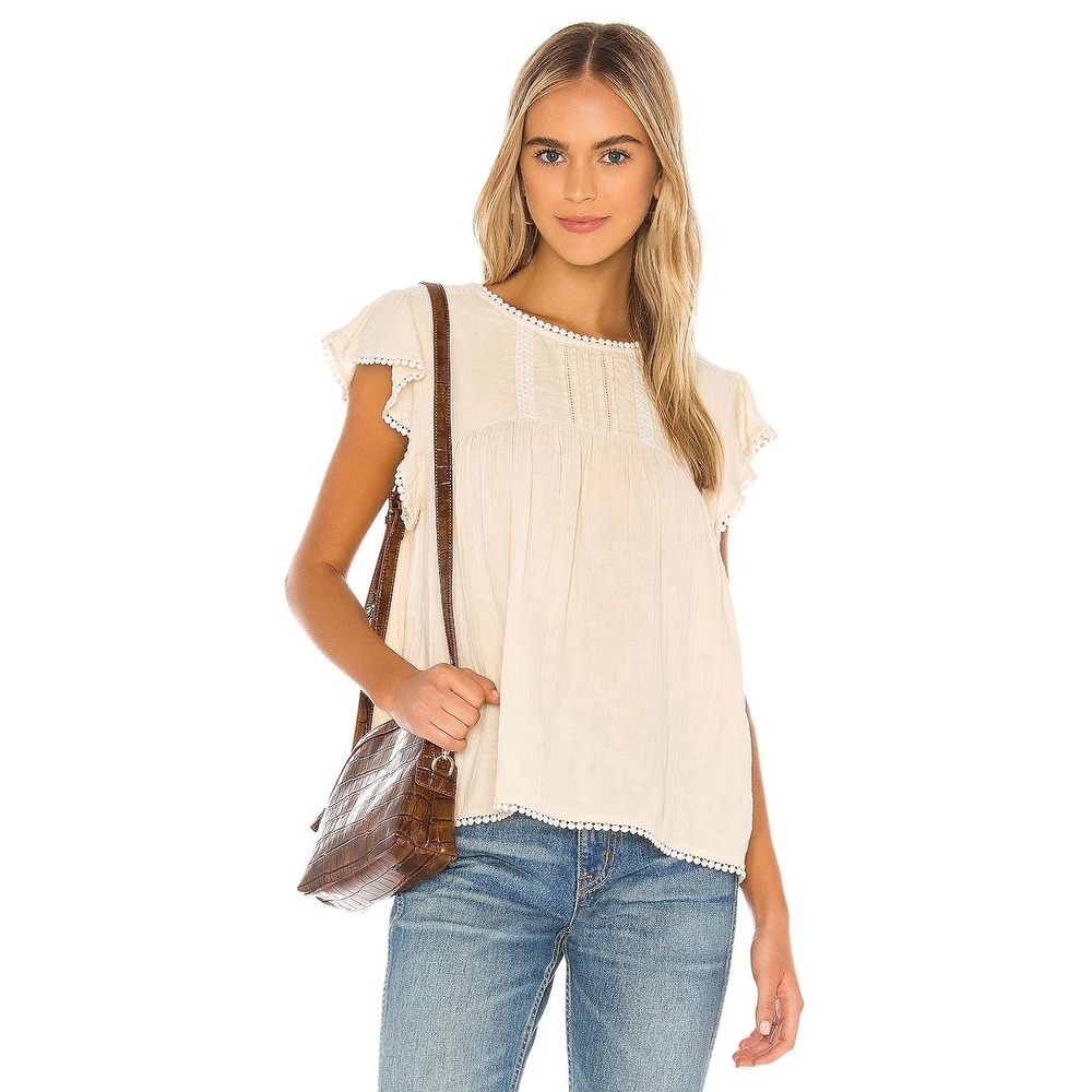 Spell & The Gypsy Collective Hanalei Blouse Cream Cotton Gauze Flutter Sleeve M